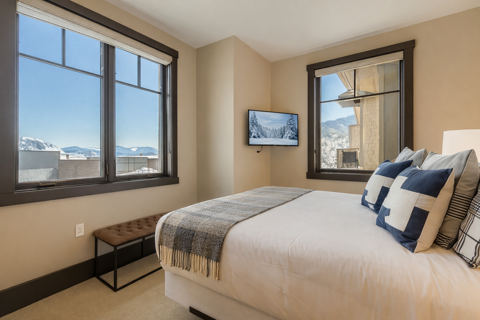 Drift off to sleep in your cozy bedroom with plush linens and calming decor designed for your perfect night's rest.