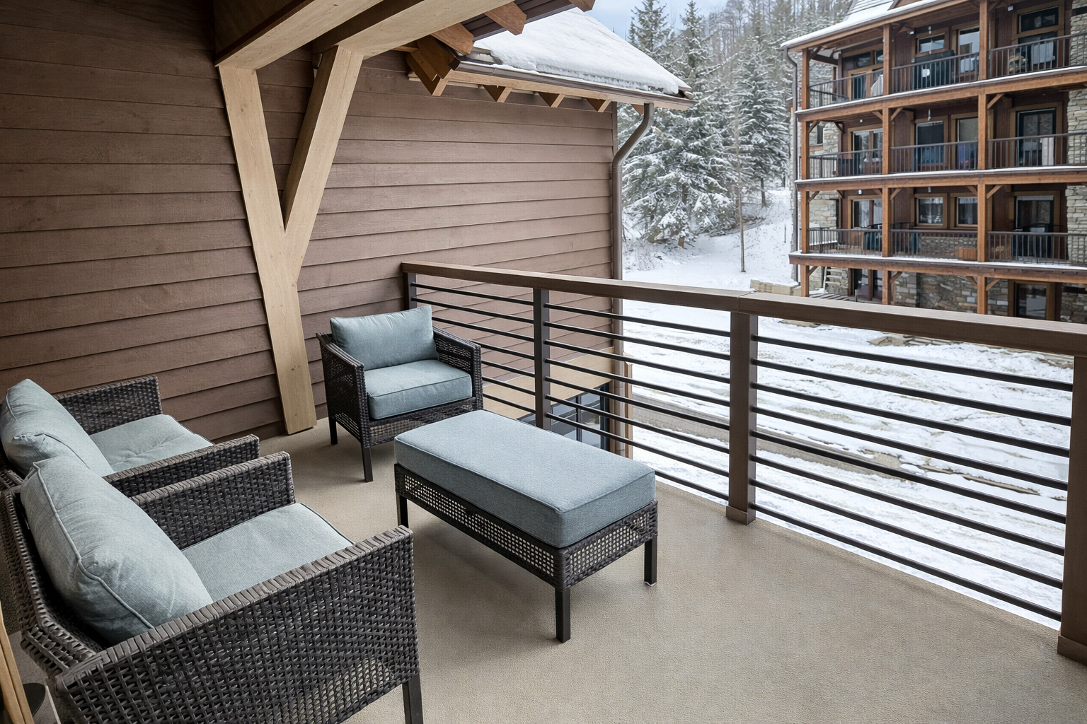 Relax on this private patio after a day of skiing or hiking, and take in the stunning mountain views with your favorite drink.