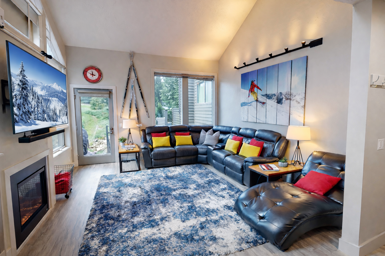 Sink into this spacious sectional sofa and enjoy movie nights by your cozy fireplace, surrounded by alpine-inspired decor.