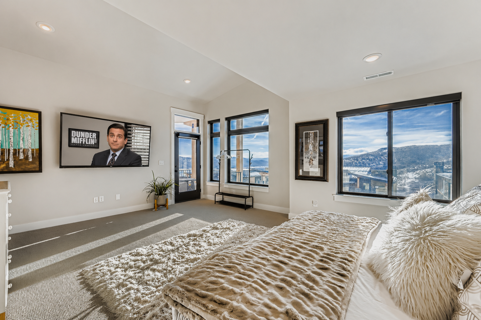 Rest peacefully in your elegant bedroom featuring plush bedding, stylish nightstands, and warm natural light streaming through your private window.