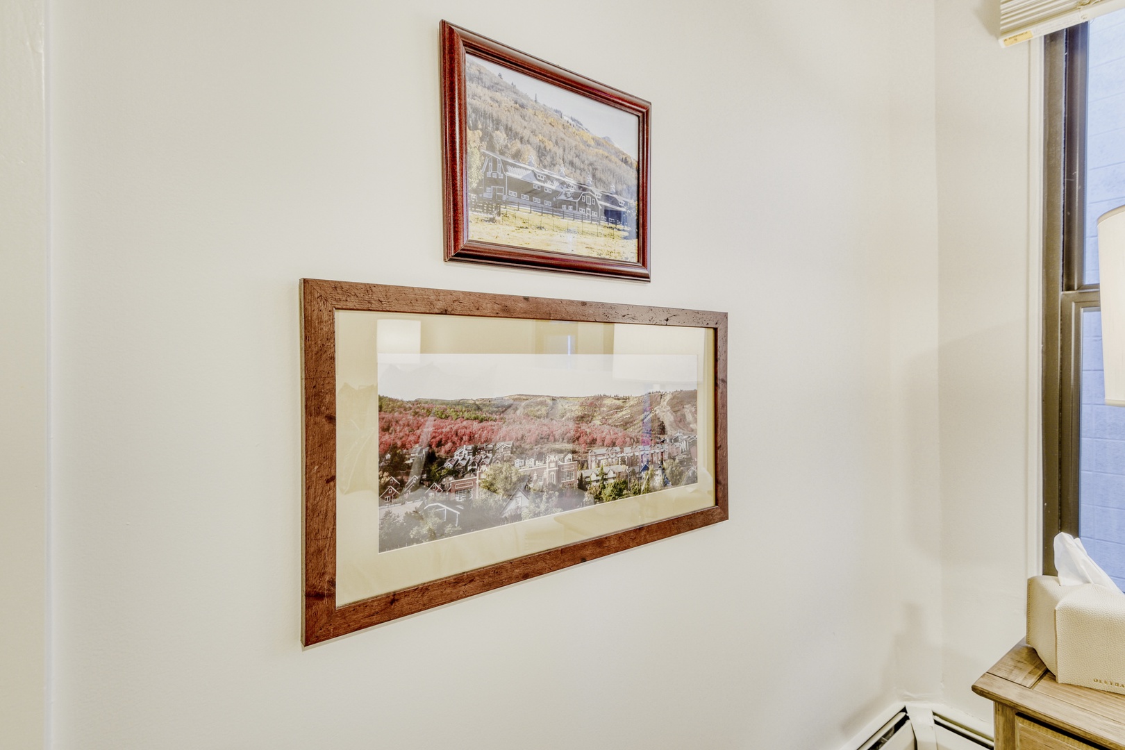 Your walls showcase beautiful local landscape art that captures the natural character of this special destination.
