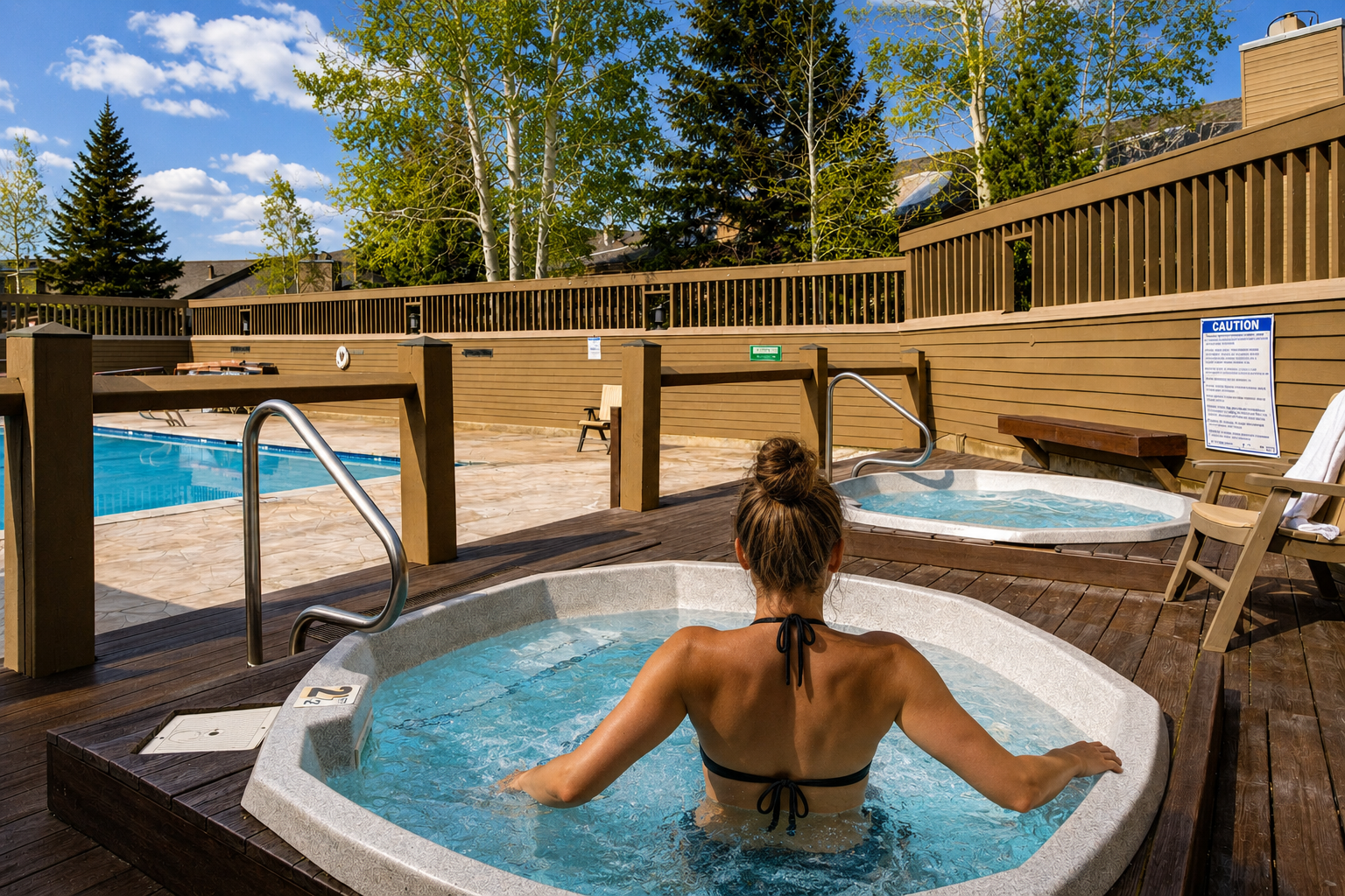Relax and unwind in our community outdoor hot tubs and sparkling pool after a day of adventure. Your perfect mountain oasis awaits.