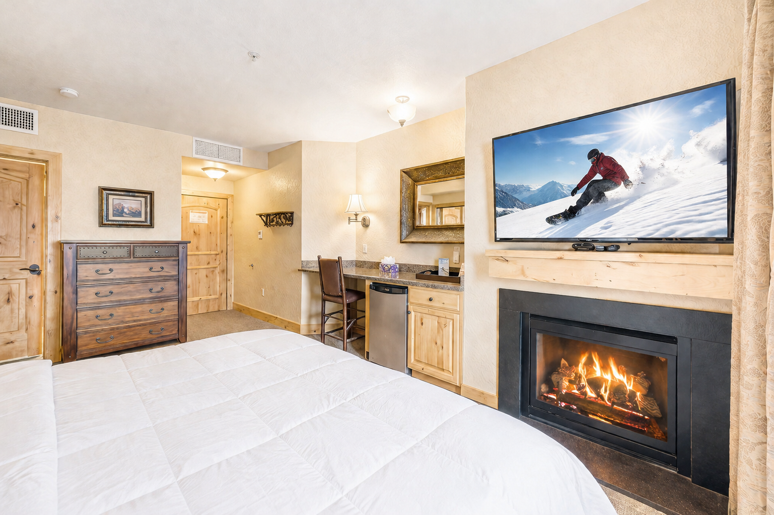 Cozy master with fireplace