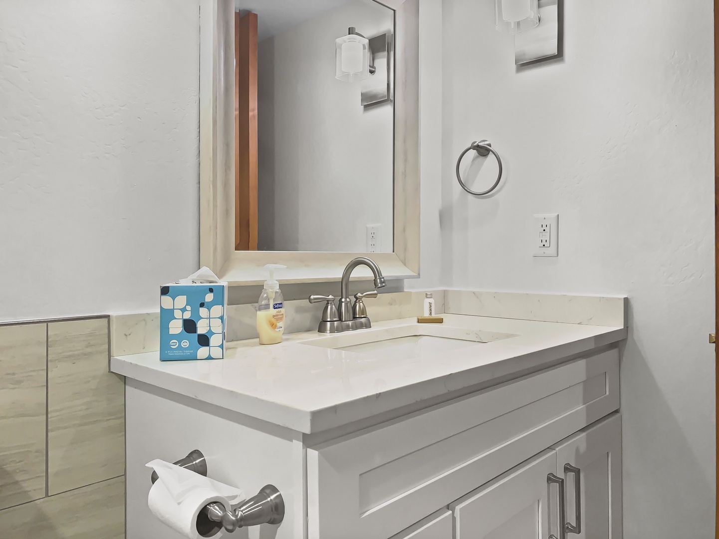 Refresh in your private bathroom featuring clean modern fixtures, thoughtful amenities, and everything you need for a comfortable stay.