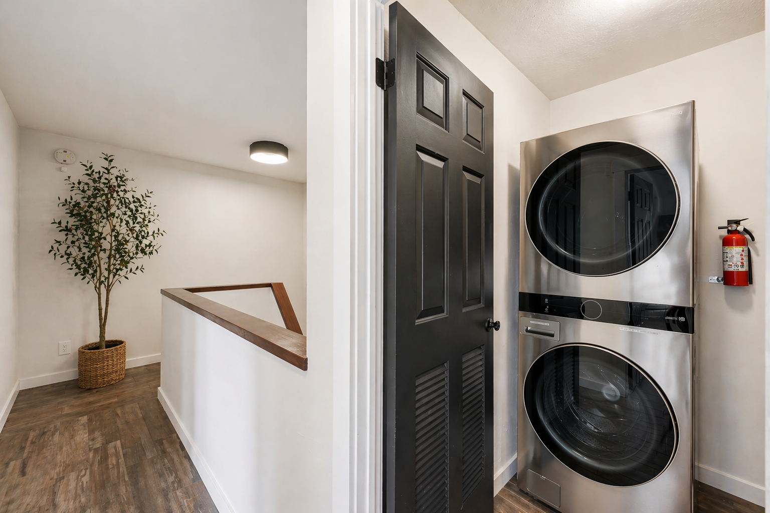 Your private laundry alcove features stainless steel washer and dryer, making extended stays effortless and convenient.