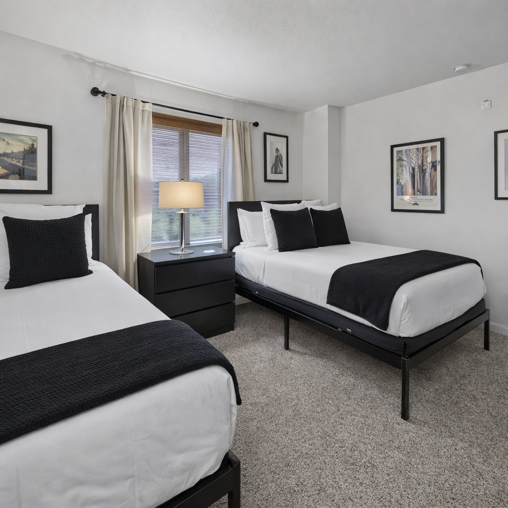 Escape to your private mountain retreat! This cozy room, with two full beds and custom ski decor, is the perfect base for adventure. Enjoy a restful stay after hitting the slopes or exploring Park City, UT.