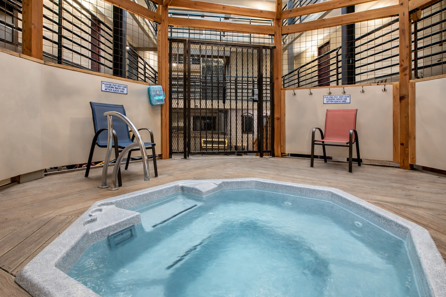 Unwind in the communal indoor hot tub, open year-round. .