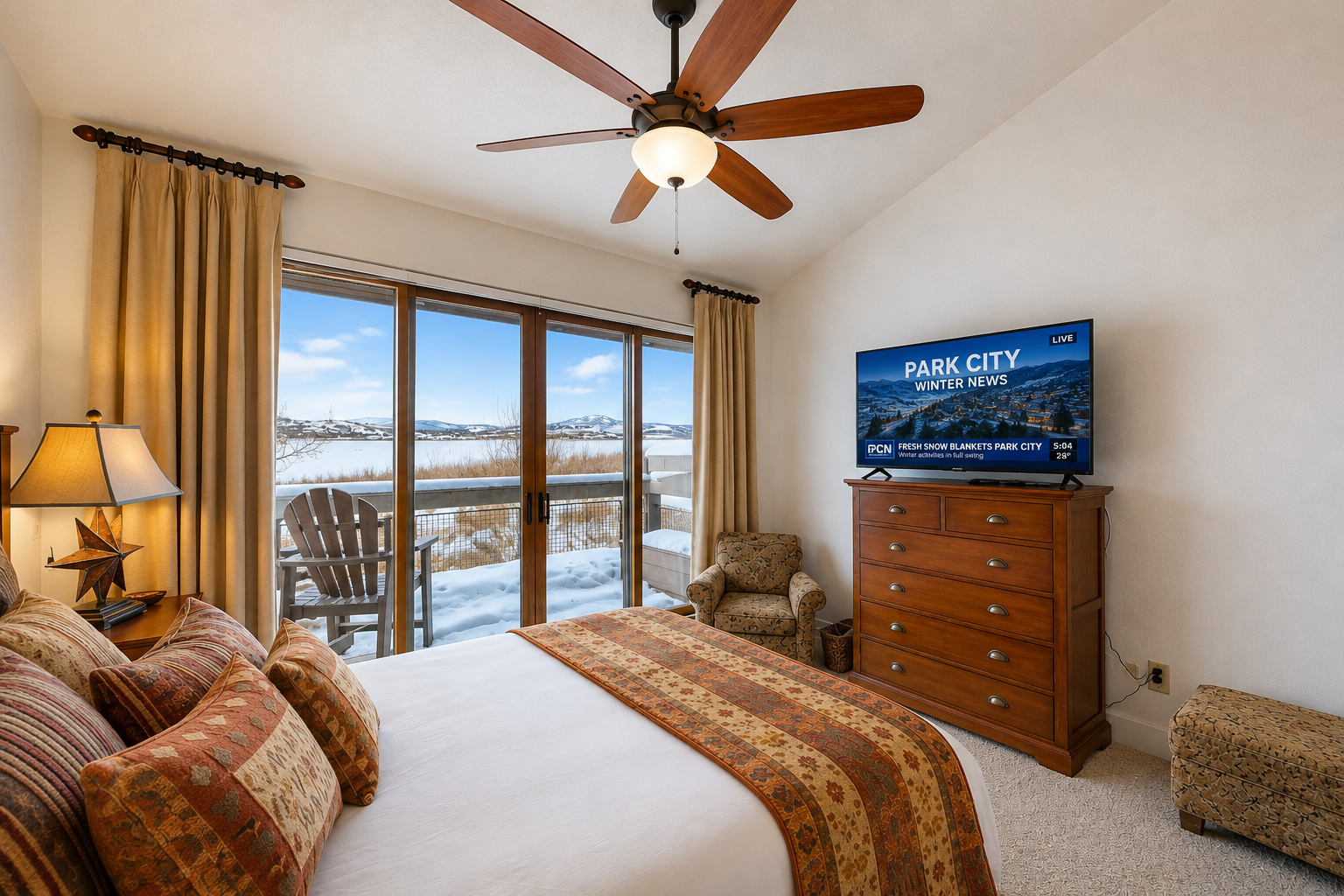 Wake up to breathtaking winter lake views right from your cozy bed. Your private balcony offers front-row seats to serene snowy landscapes and mountain vistas beyond.