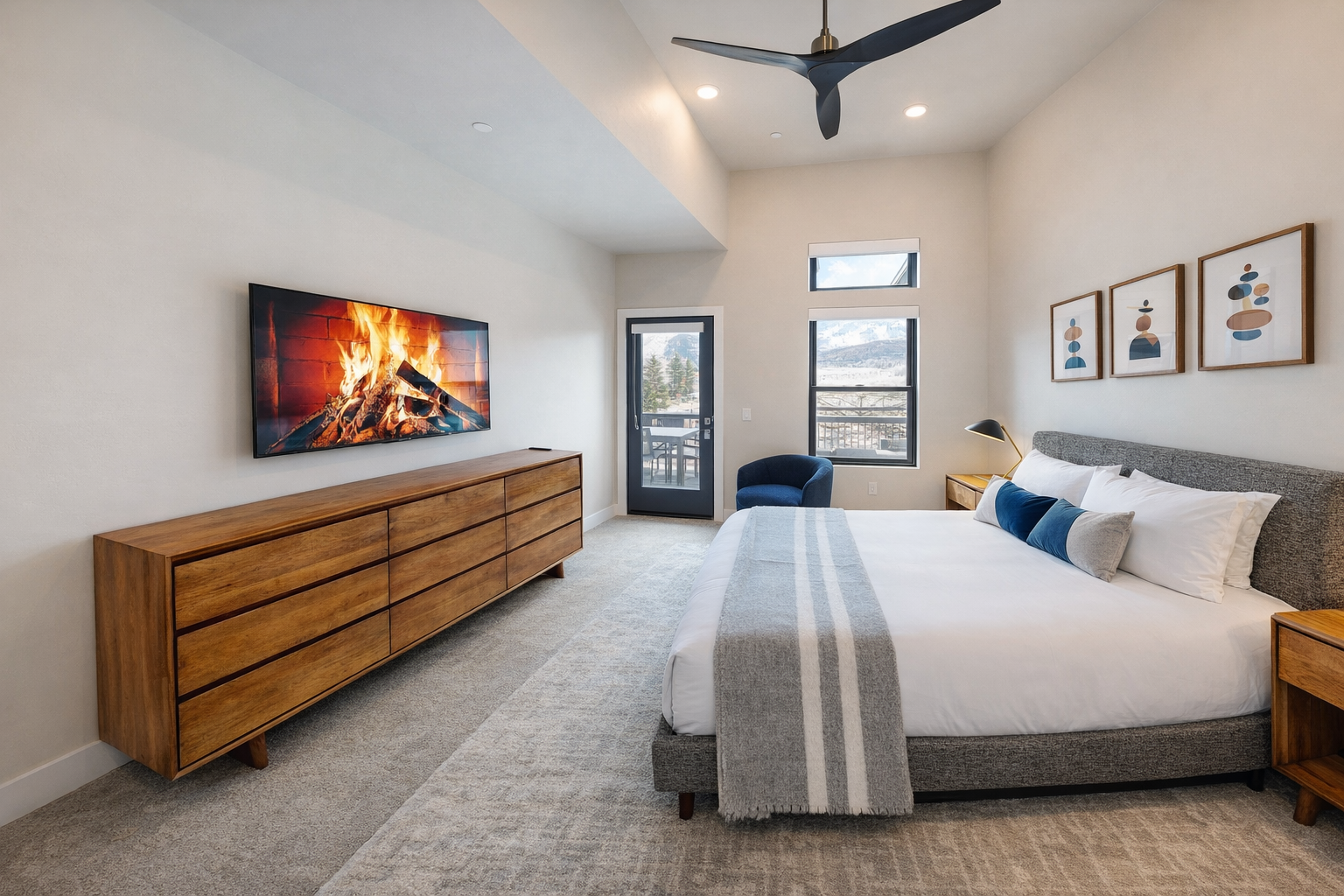 Drift off to sleep with breathtaking mountain views framing your window, creating your perfect alpine sanctuary.