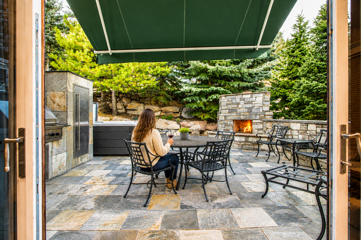 Enjoy year-round comfort with a private hot tub, outdoor fireplace, and a full outdoor kitchen/BBQ area. This true ski-in/ski-out gem is also a short walk from Main Street shops and dining.