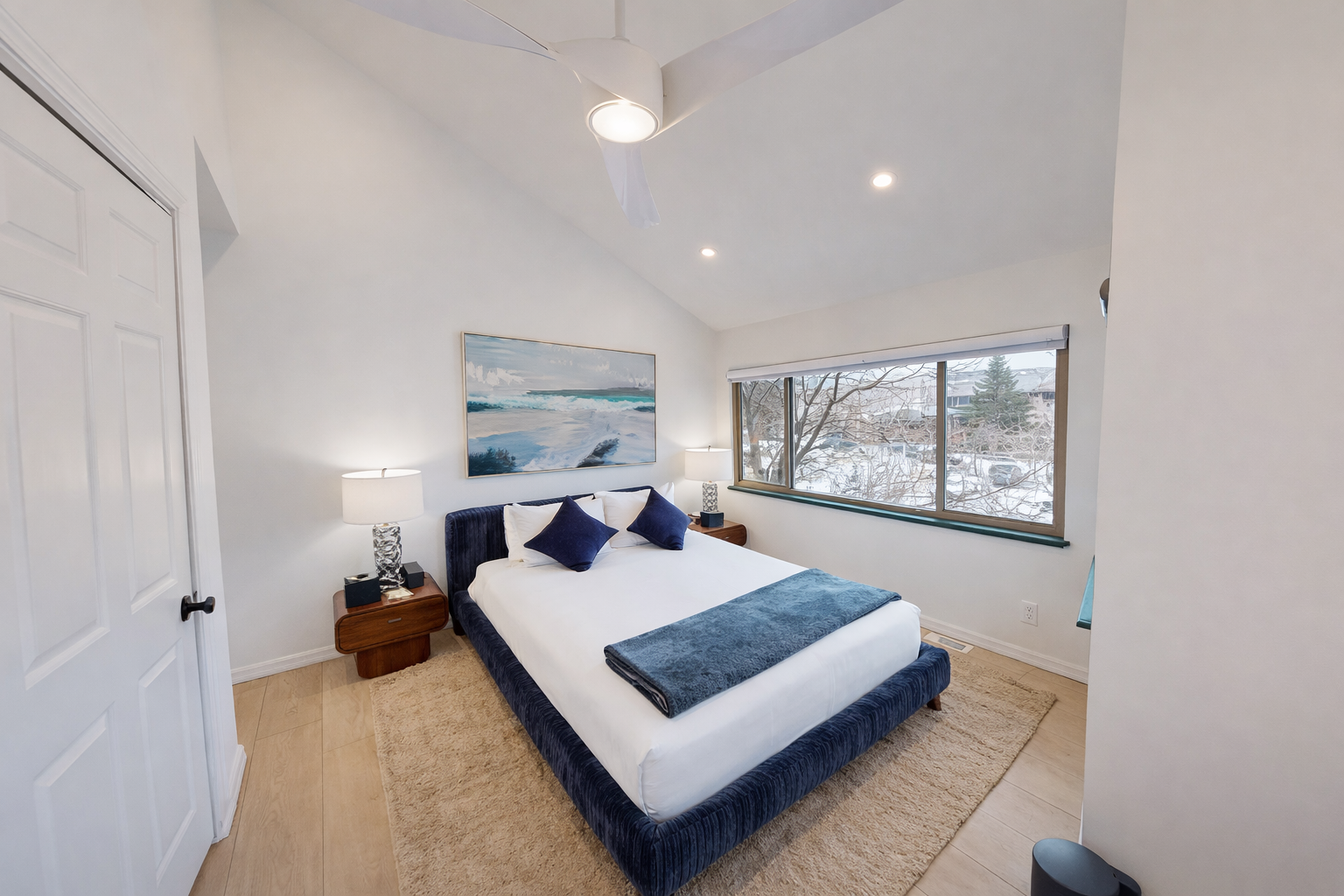 Unwind in our stylish, primary queen suite offering a comfortable bed, thoughtful amenities, and a tranquil ambiance for an ideal getaway.