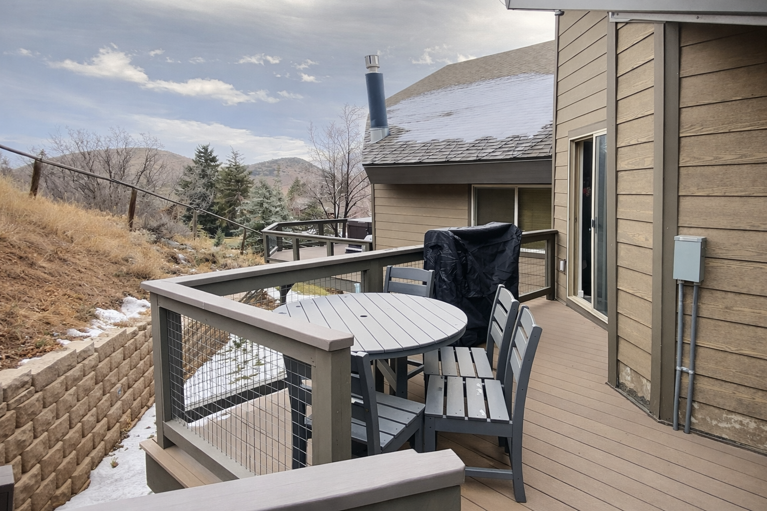 Your private deck offers peaceful dining with natural desert views, perfect for morning coffee or evening meals in complete tranquility.