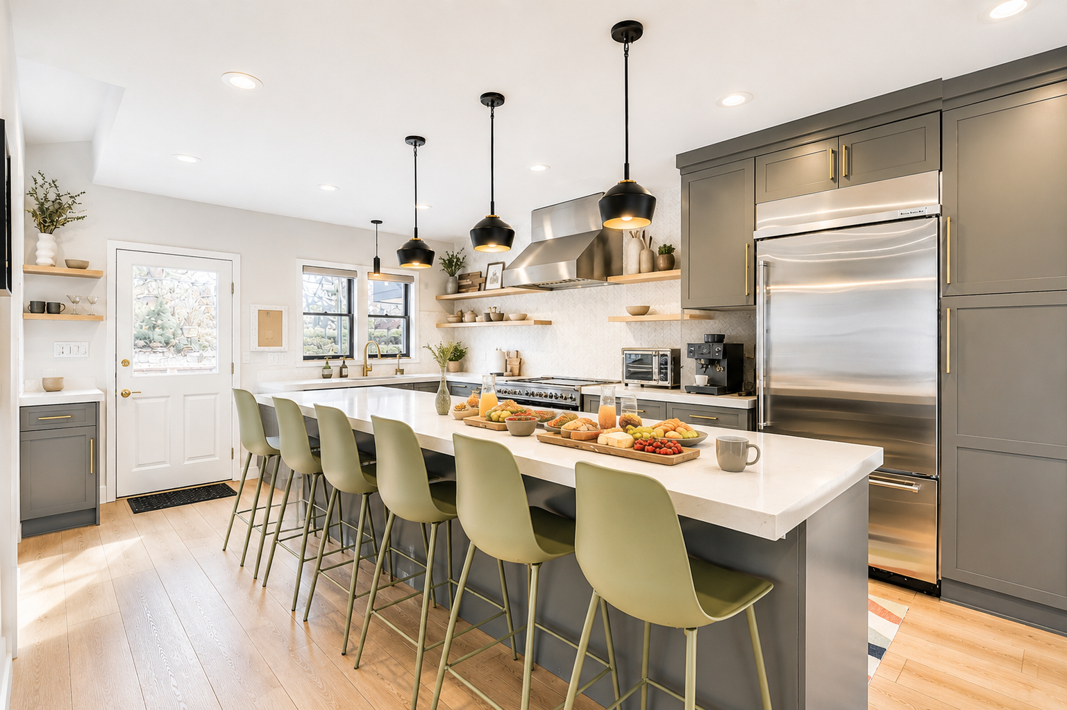 Step into your gourmet kitchen where culinary dreams come alive! This stunning space features gleaming stainless steel appliances, elegant pendant lighting, and a spacious island.