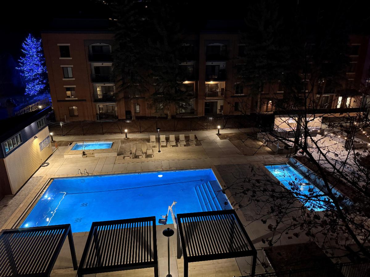 Nighttime Pool and Spa Experience under the Moon and Stars. With Park City's Warm Summer Nights, come Relax by the Dim Lit Pool.