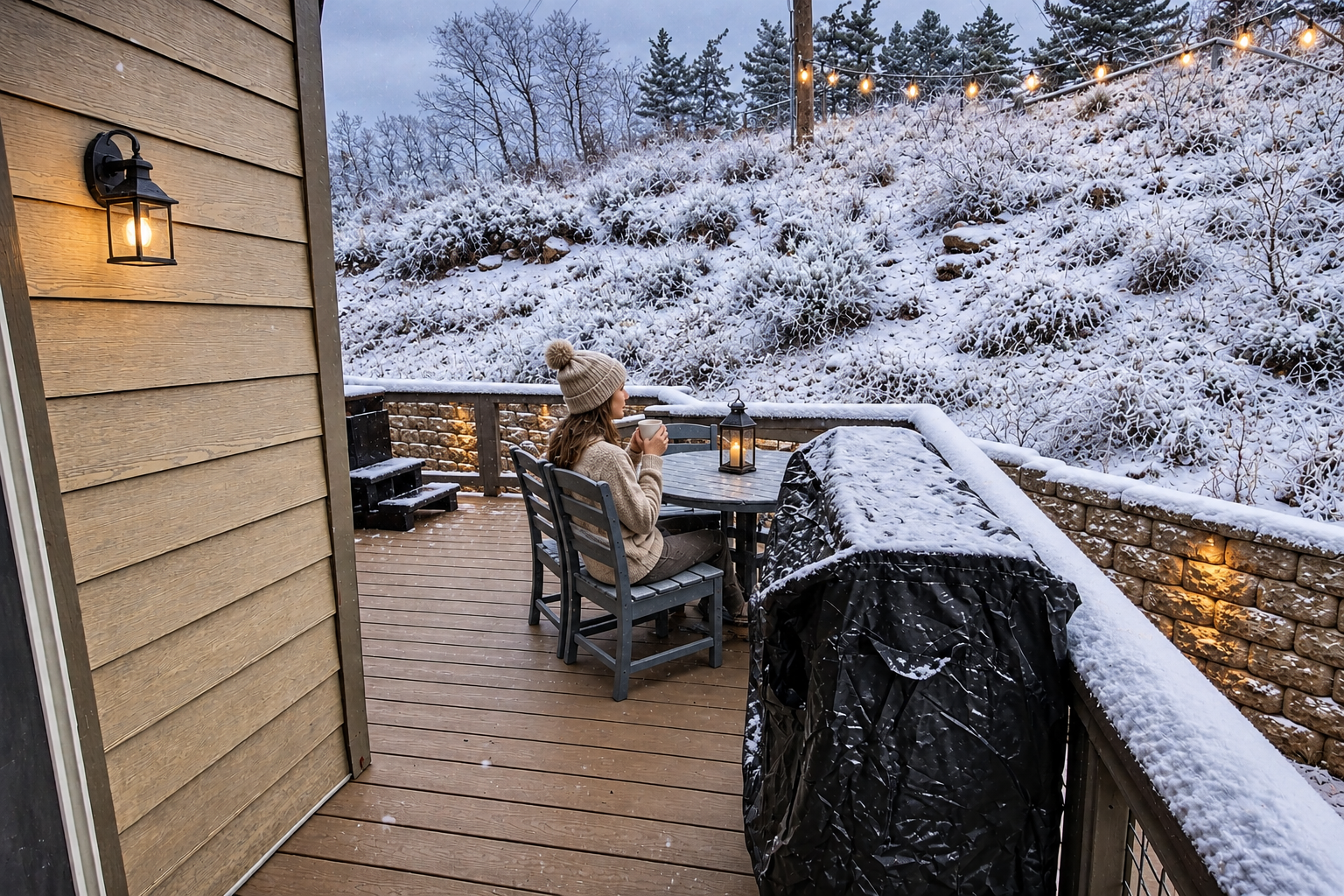 Your private deck offers peaceful dining with natural desert views, perfect for morning coffee or evening meals in complete tranquility.
