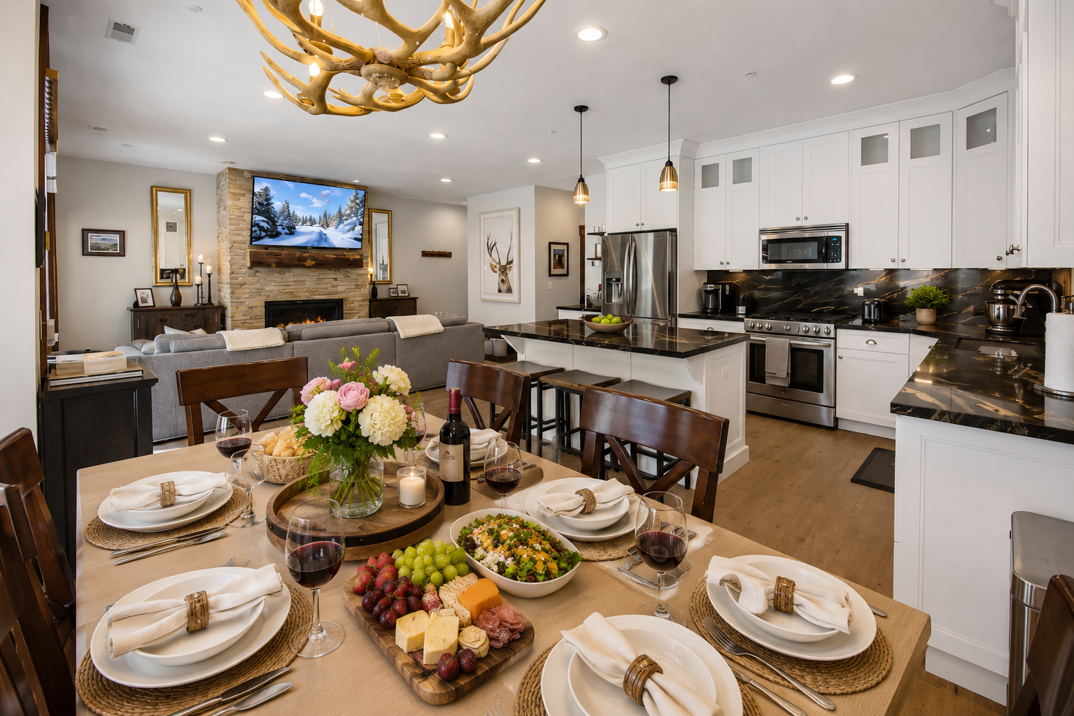Enjoy this modern, fully equipped kitchen featuring a spacious island and stainless steel appliances. Perfect for preparing meals during your Park City getaway.