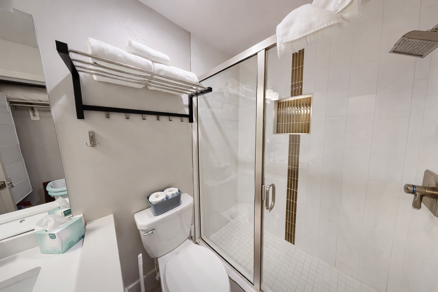 Bright and functional, this ensuite bathroom offers ample storage and contemporary finishes. Enjoy a serene, spa-like atmosphere perfect for prepping for your day or unwinding in the evening.