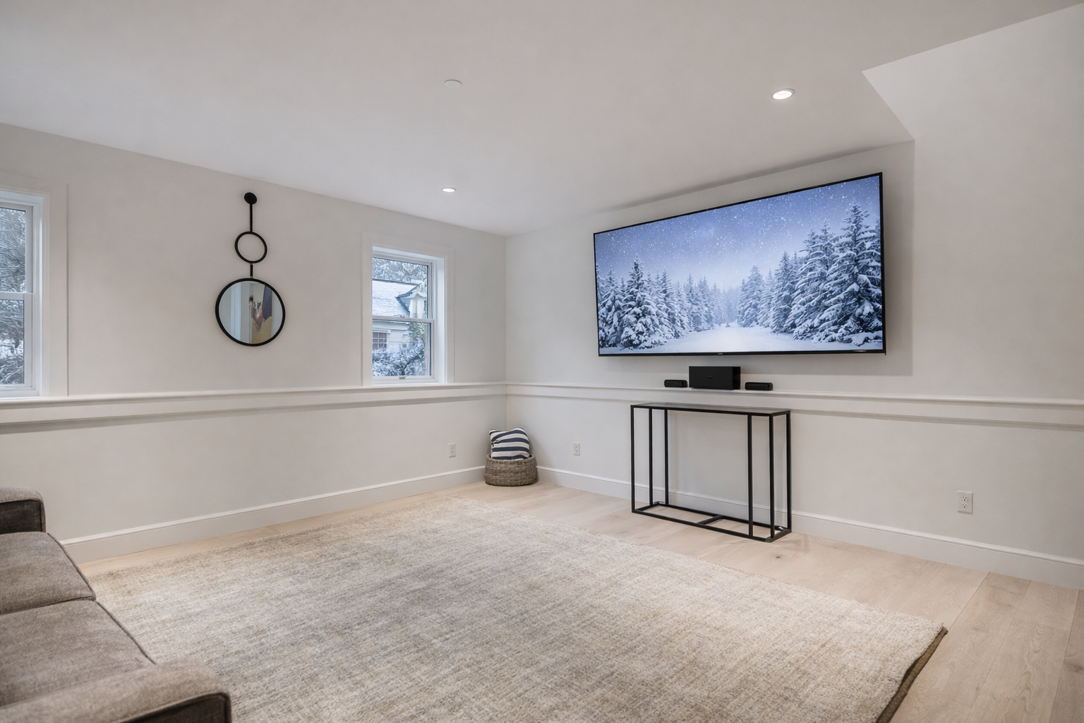 Unwind in your private media room with a large screen and cozy seating, perfect for movie nights.