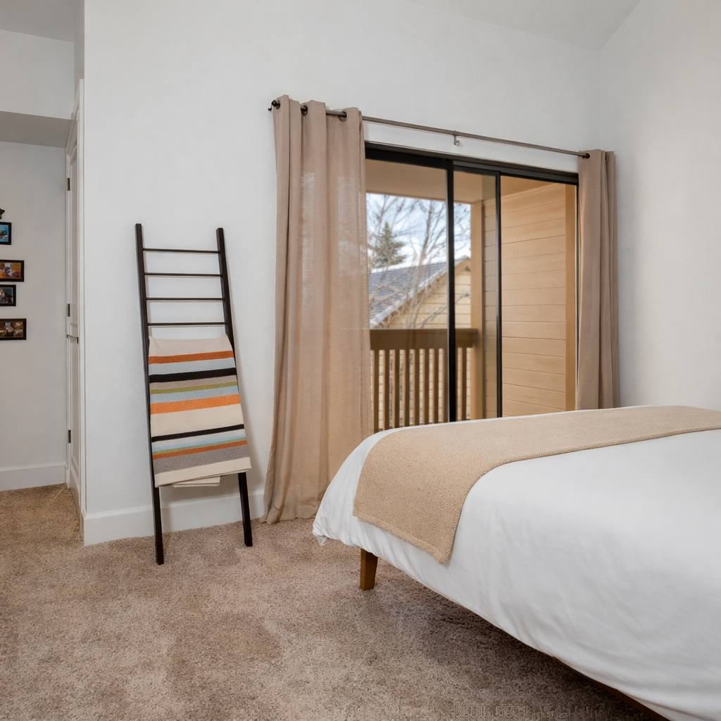Wake to peaceful mountain views from your private balcony in the mid-floor queen bedroom. Crisp linens and cozy touches create the perfect retreat for restful nights.