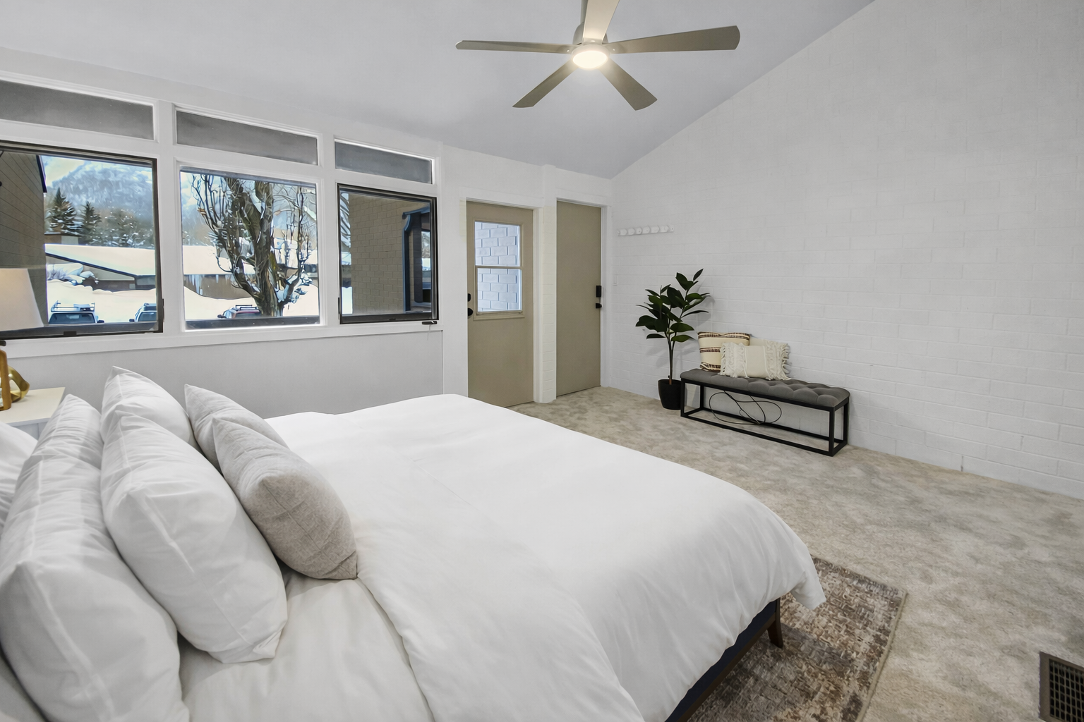 Unwind in our stylish, private space offering a comfortable bed, thoughtful amenities, and direct outdoor access for an ideal getaway.