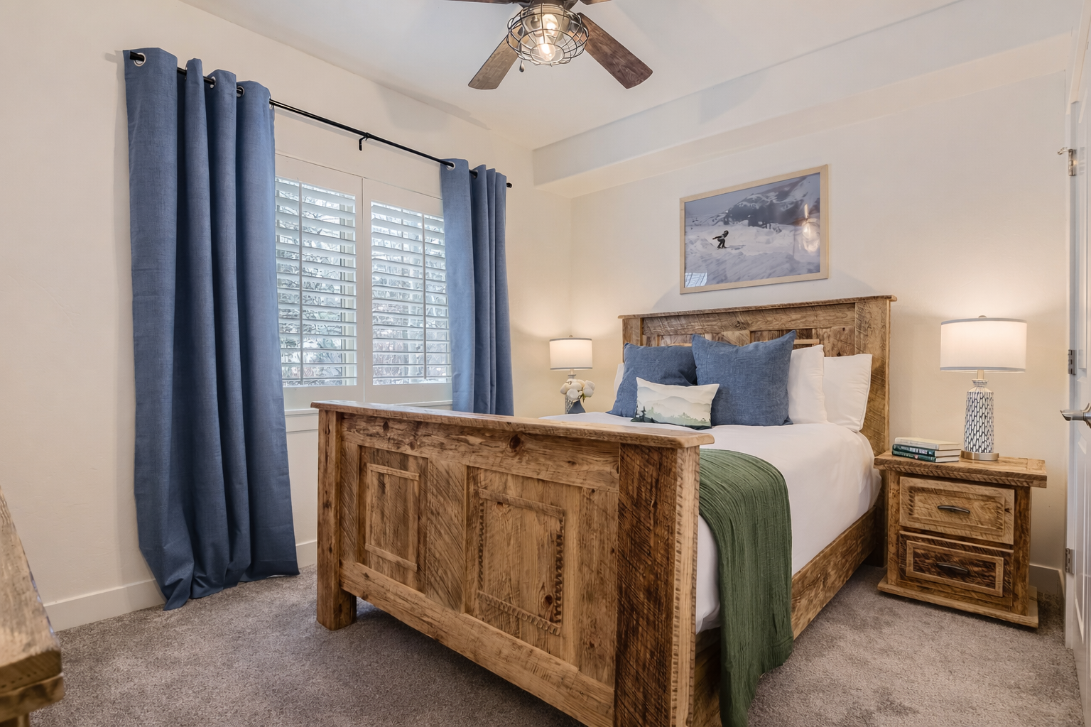 Stay in this mountain-inspired bedroom featuring a queen bed and cozy accents. Part of a luxury Park City townhome just 2 miles from the Canyons ski slopes