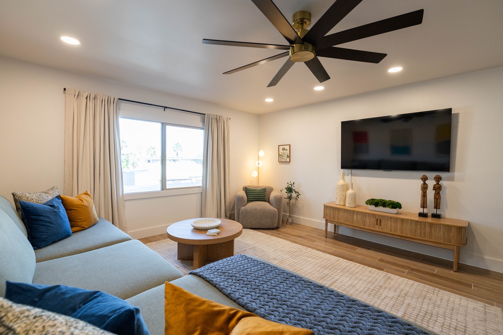 Modern entertainment center, and smart TV.