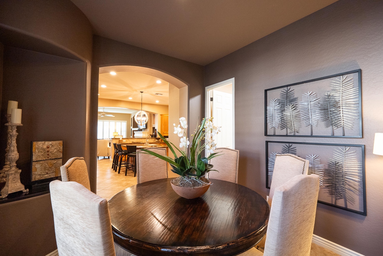 Formal dining room with kitchen views