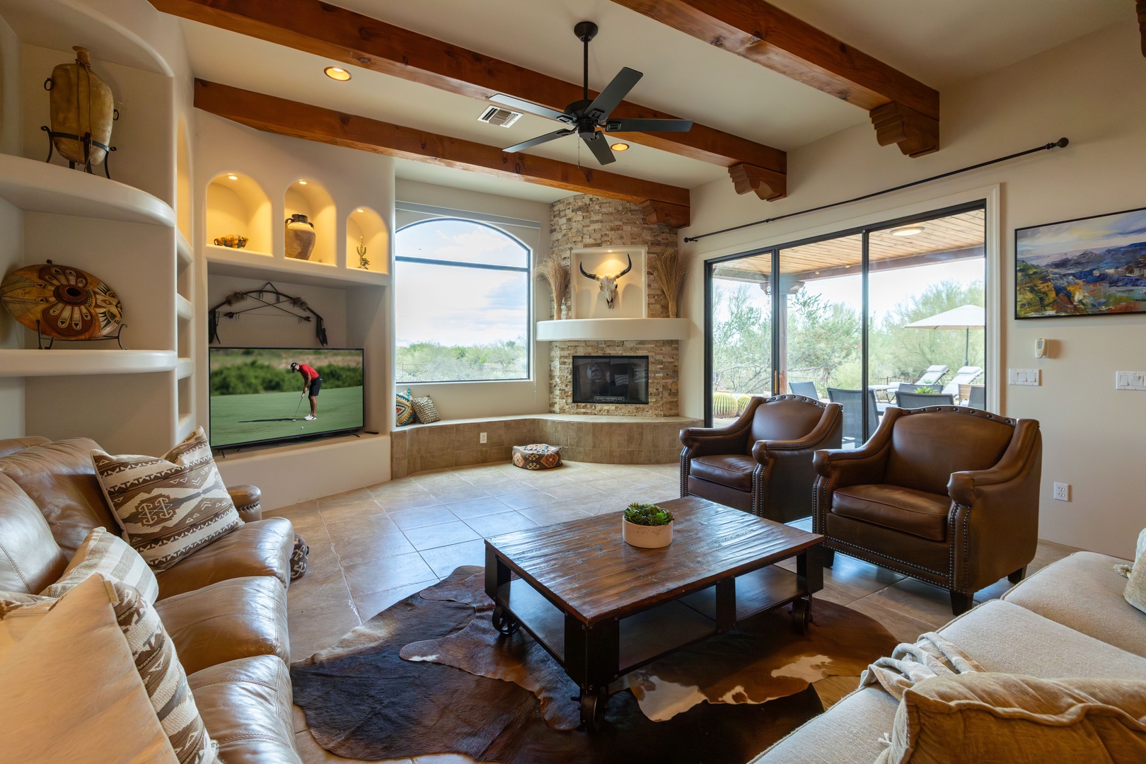 Comfy Living room with a view of the backyard