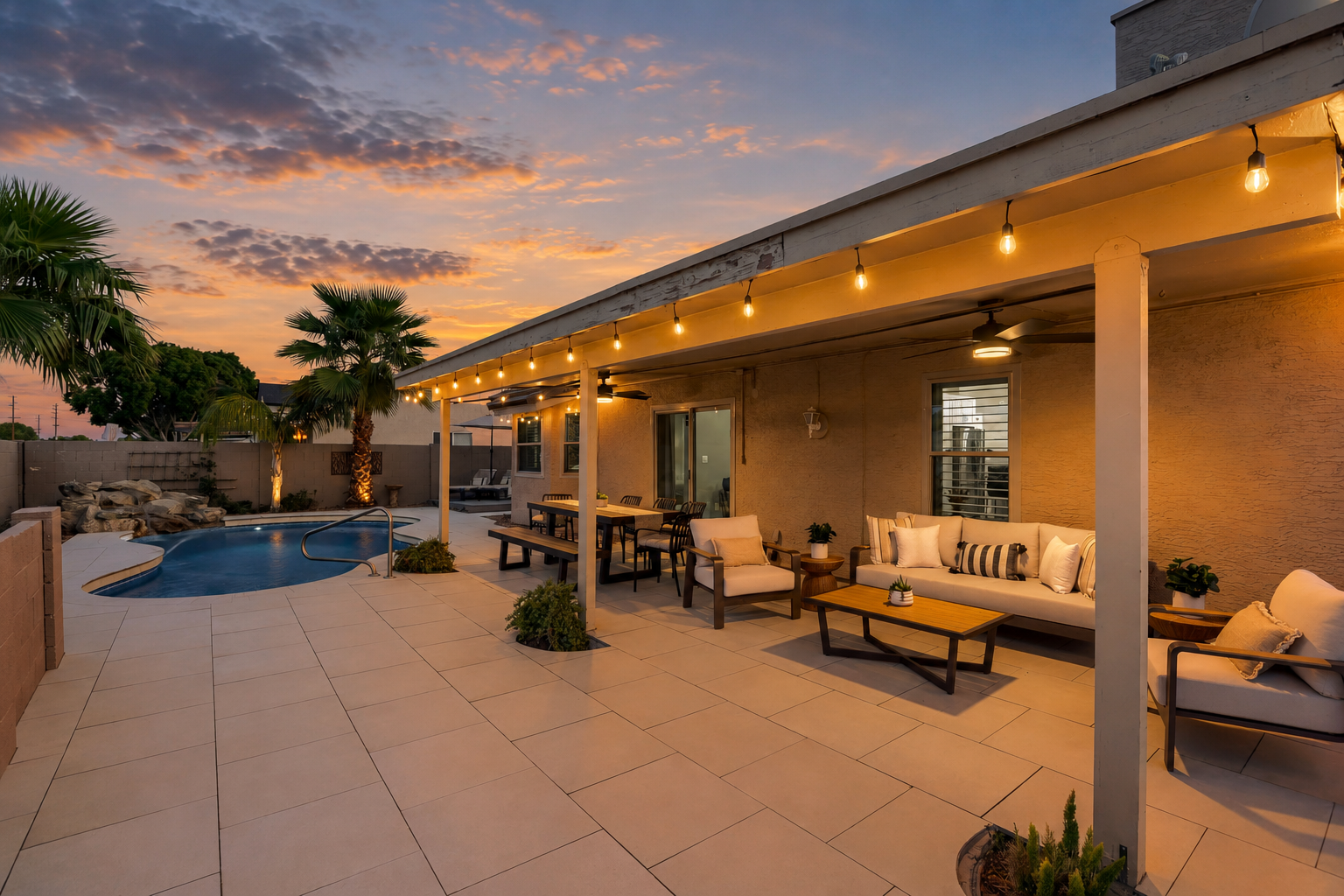 Lighted patio area. Simply relax and enjoy