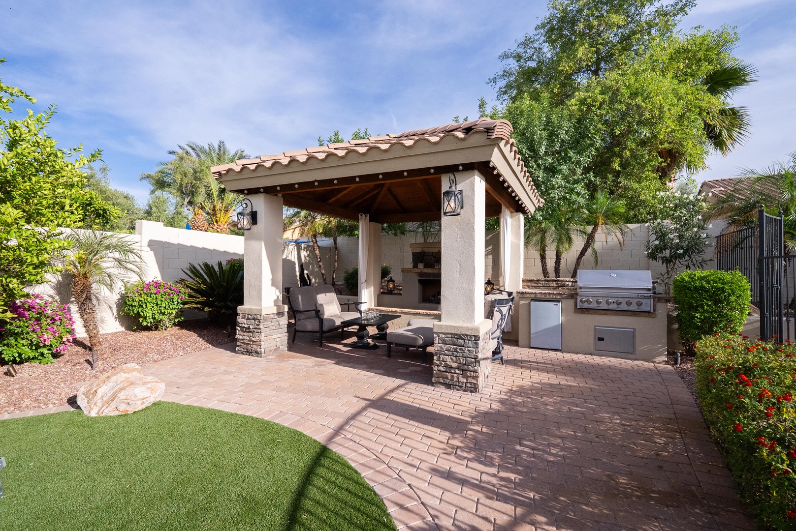 Covered gazebo and outdoor kitchen with gas BBQ