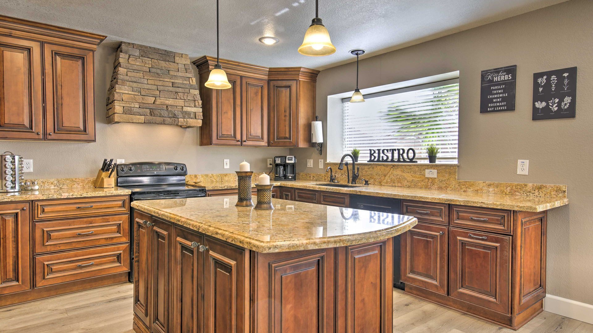 Your gourmet kitchen features granite countertops