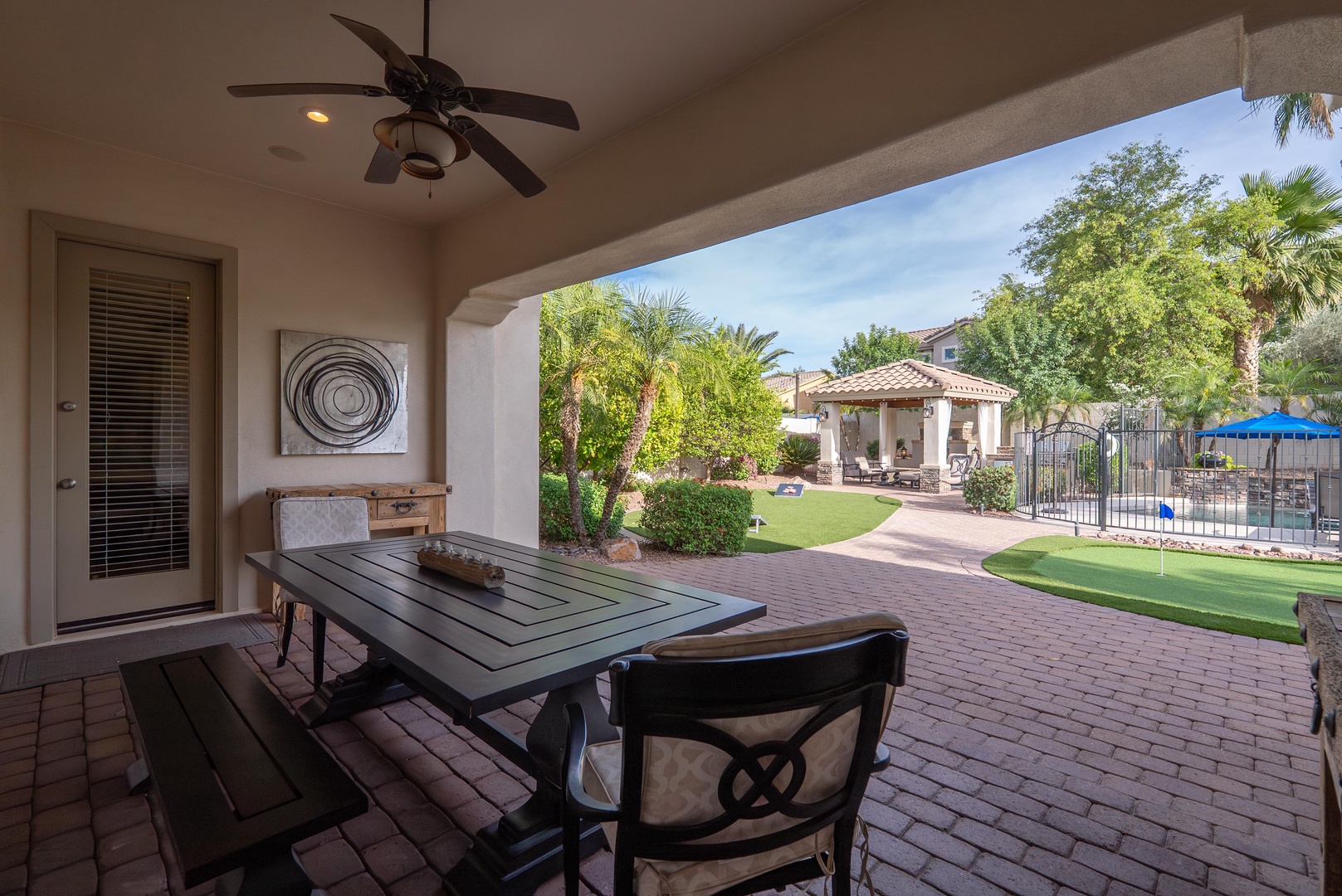 Outdoor family dining out on the covered patio