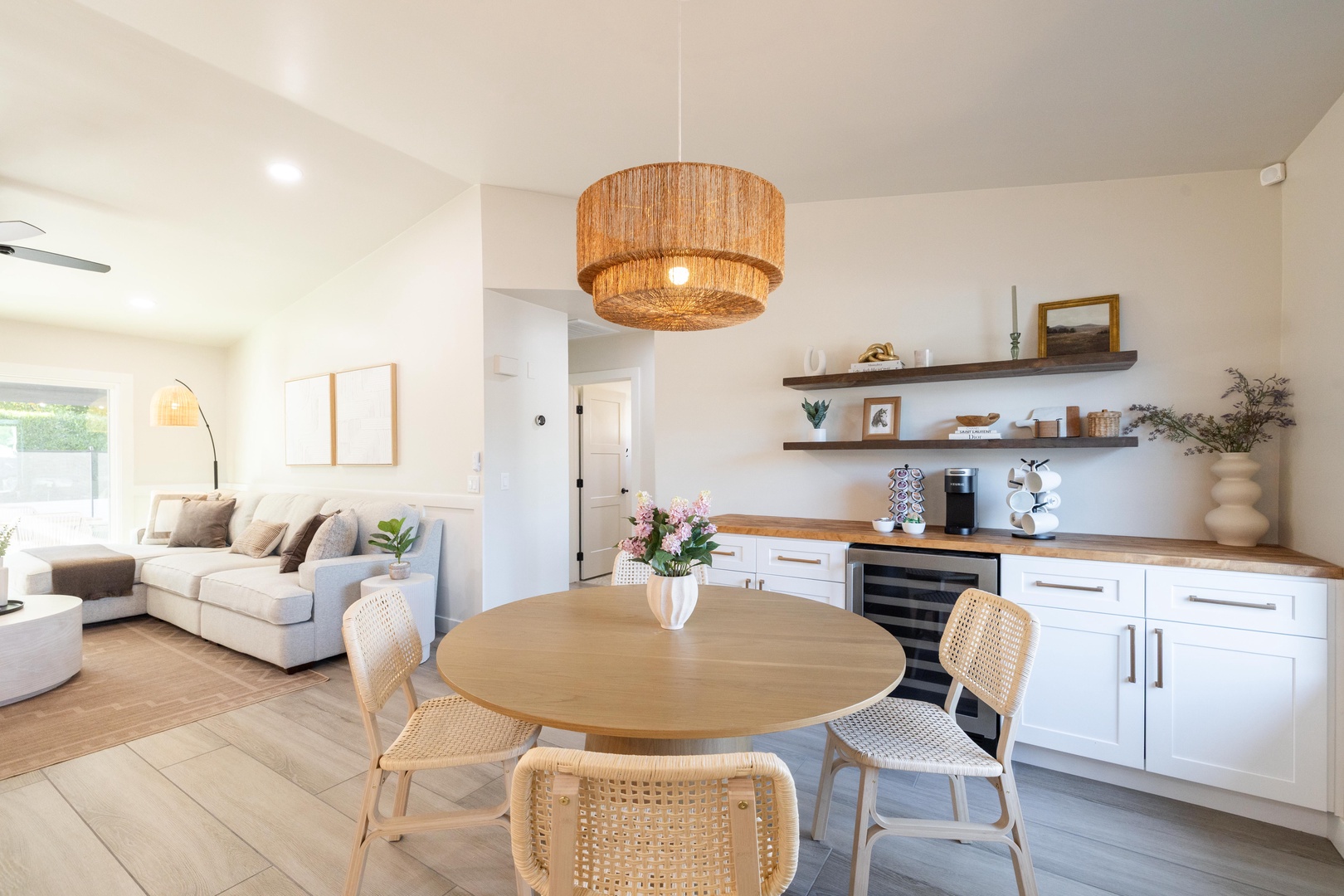 Boho dining nook + built-in coffee bar — mornings made beautiful