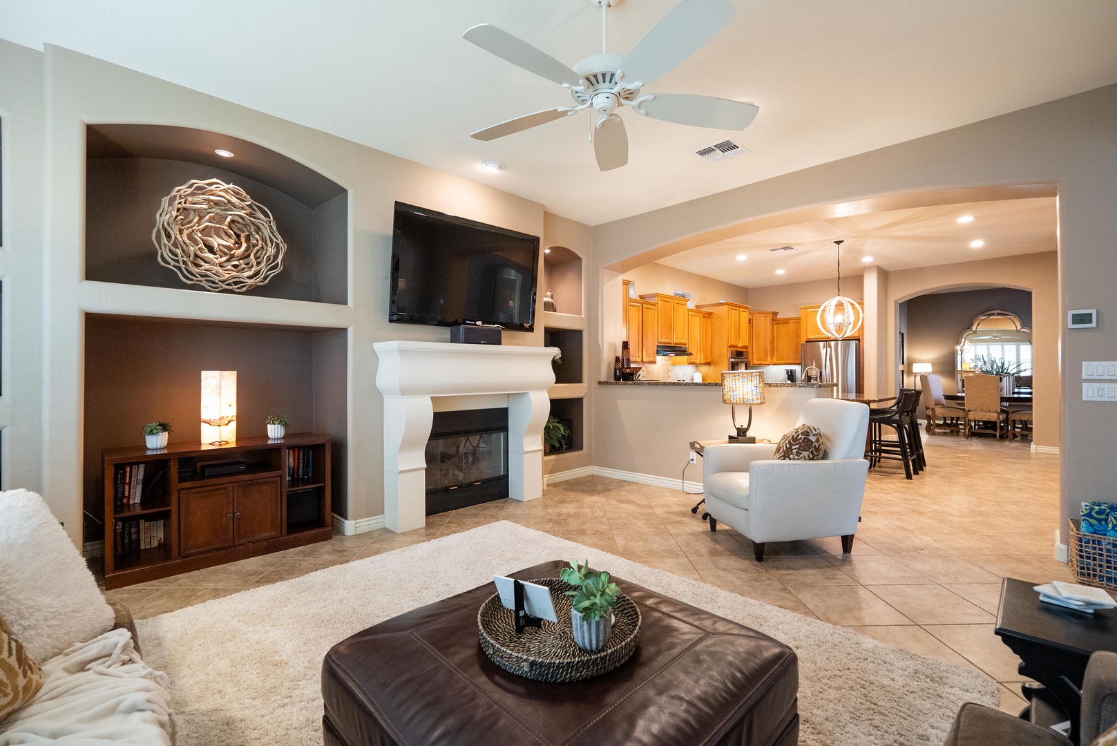Open family room flows to kitchen & dining