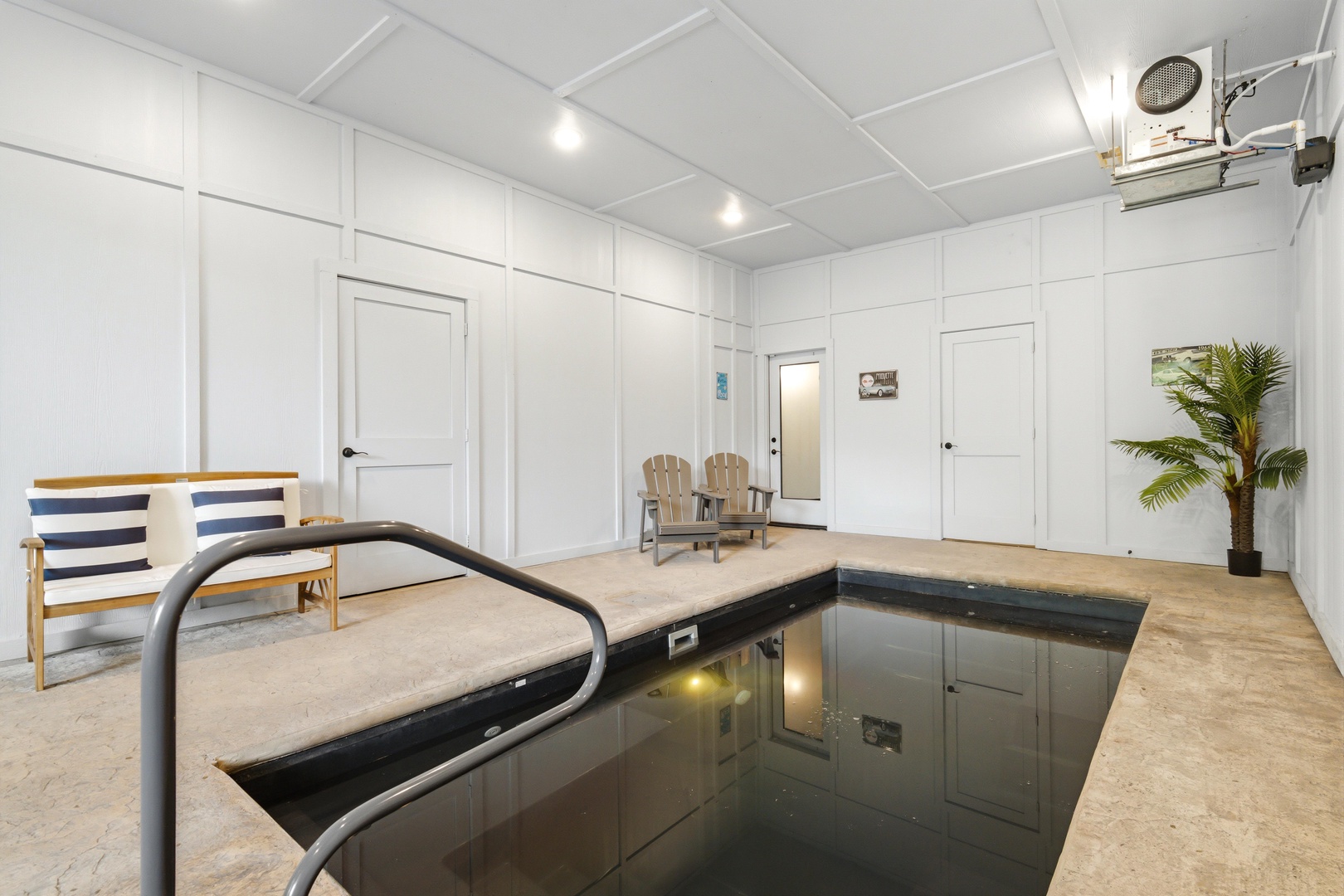 Take a relaxing dip in your private indoor pool, complete with lounge chairs and tropical greenery. This climate-controlled oasis is yours to enjoy anytime you please.