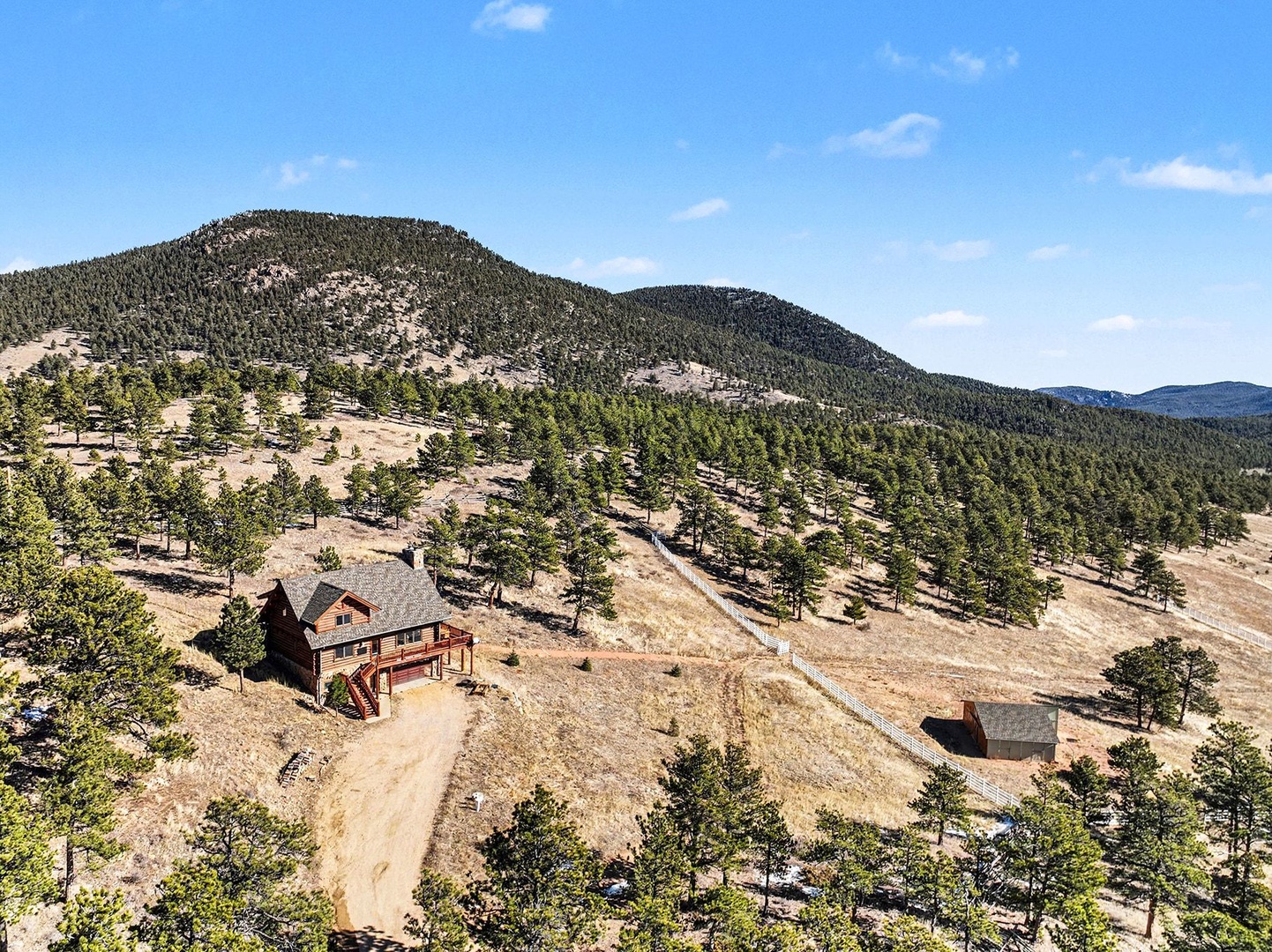 Rustic mountain retreat nestled among mountains and pine forests, offering complete privacy and stunning natural surroundings.