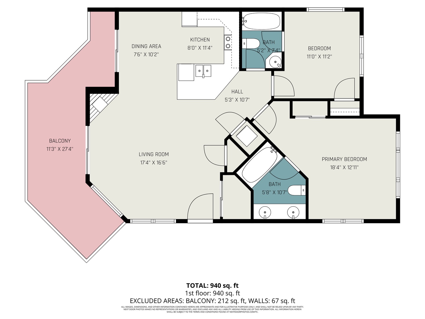 A spacious 940 sq ft layout features two bedrooms, two bathrooms, open living areas, kitchen, and large private balcony - perfect for your getaway.