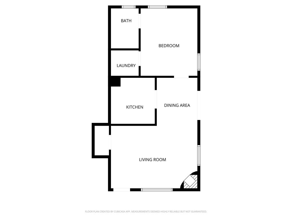 A thoughtfully designed layout featuring bedroom, full kitchen, dining area, living room, bath, and convenient laundry facilities for your comfort.