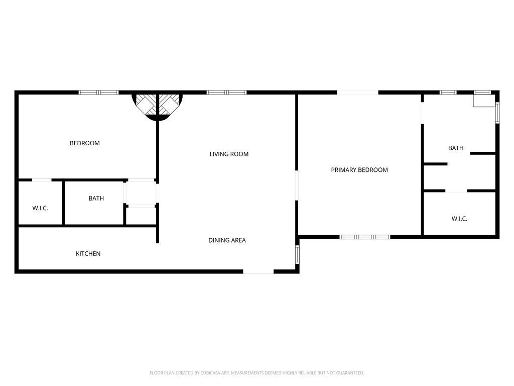 Clear floor plan shows your spacious layout with two bedrooms, open living and dining areas, and convenient features throughout.