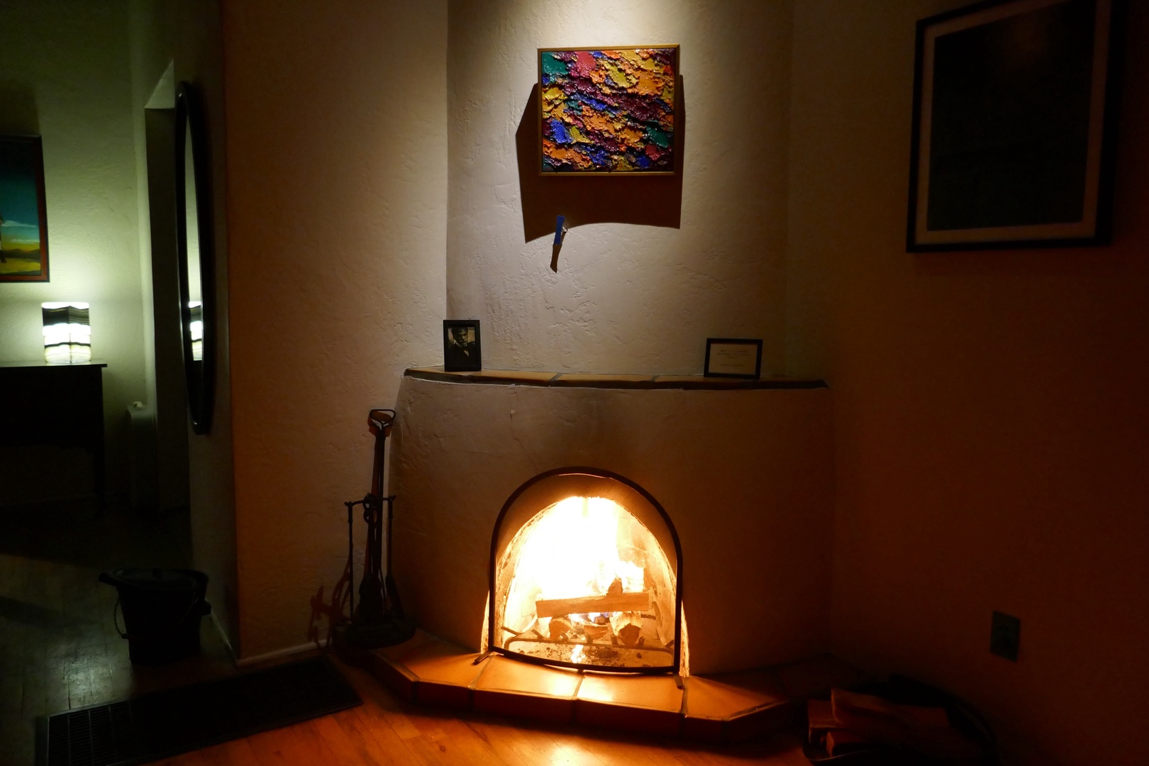 Wood burning kiva fireplace