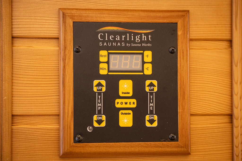 Experience pure relaxation with your private sauna's intuitive control panel, letting you customize the perfect temperature for your wellness retreat.