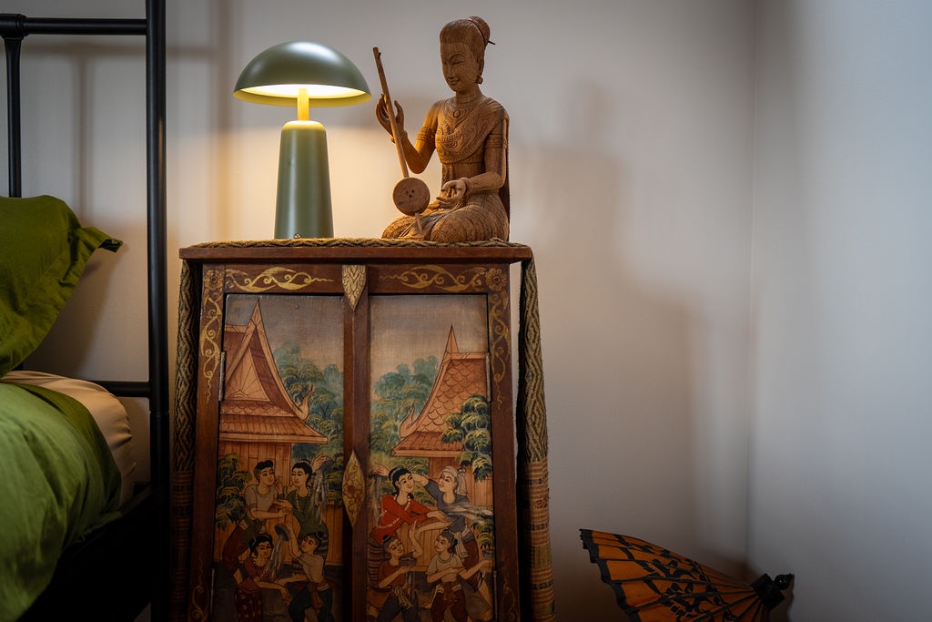 Discover cultural charm in your beautifully appointed space, where handcrafted details and warm lighting create an atmosphere of authentic elegance and comfort.