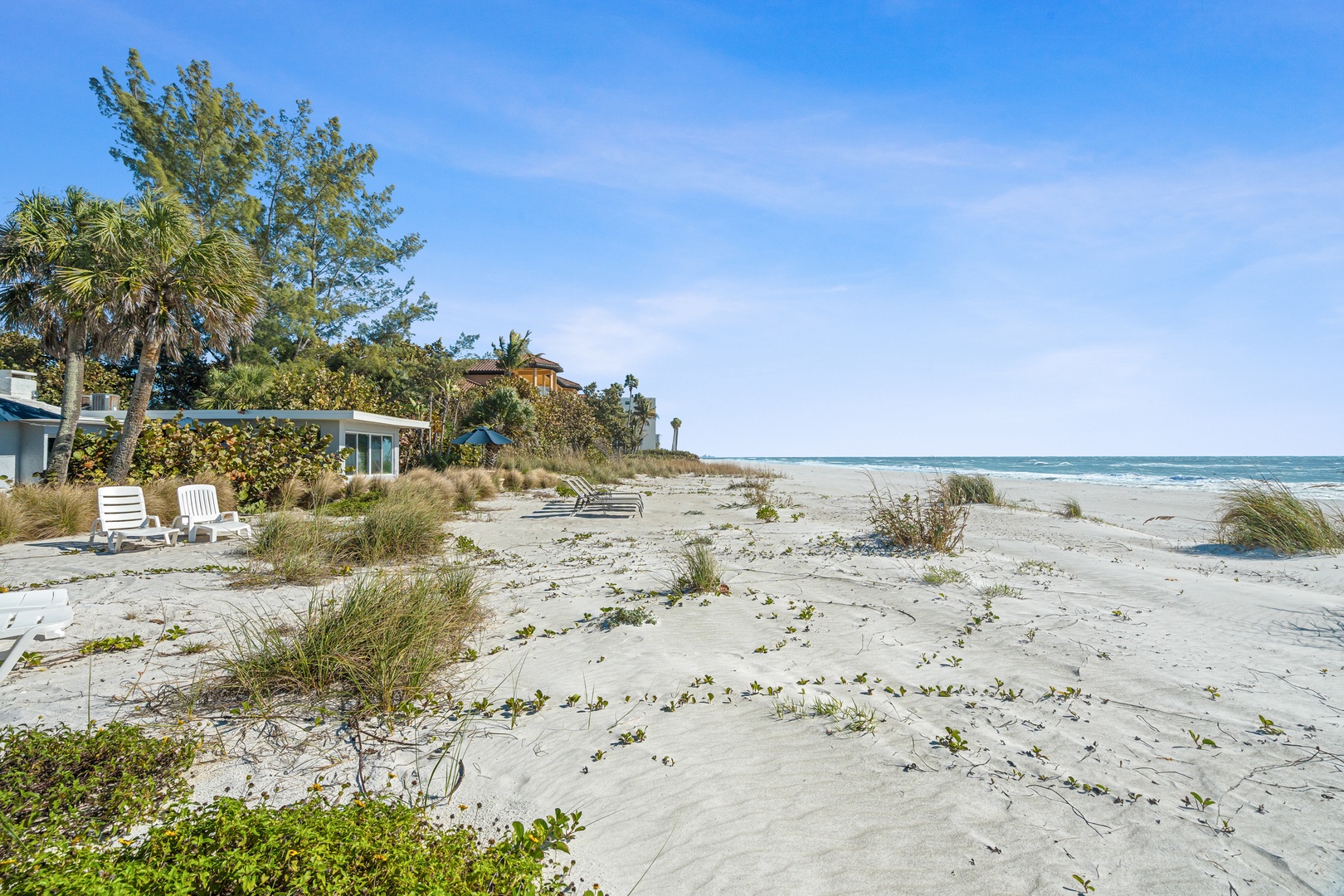 Pristine beachfront property with direct sandy beach access and tropical landscaping along the stunning coastline.