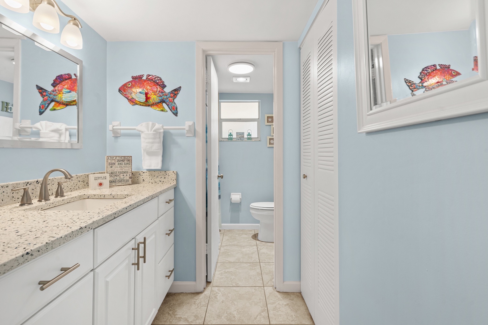 Ensuite bathroom with private entry to shower tub combo.