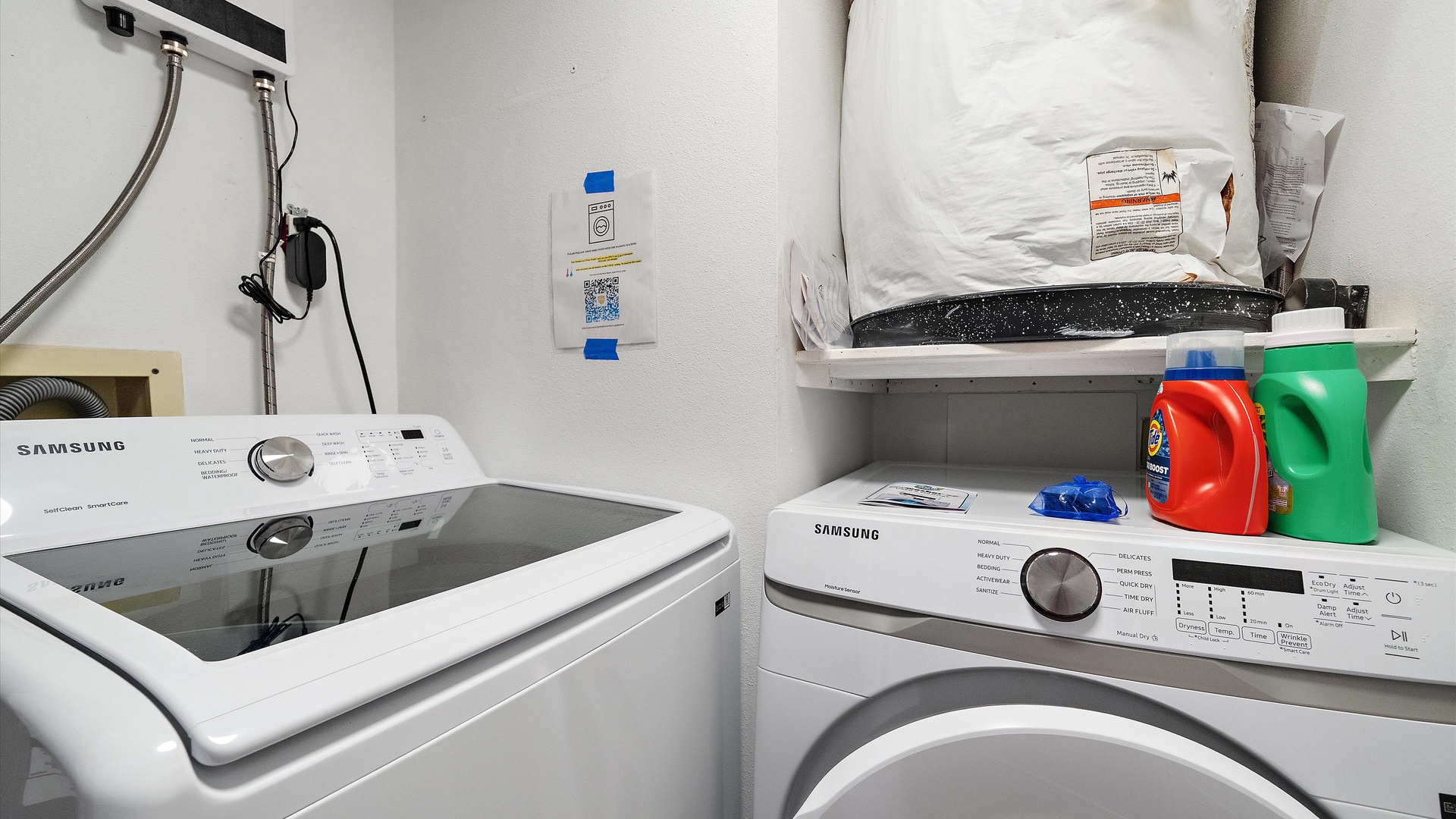 Your dedicated laundry space features full-sized Samsung washer and dryer for effortless clothing care throughout your stay. Complimentary detergent provided for your convenience.