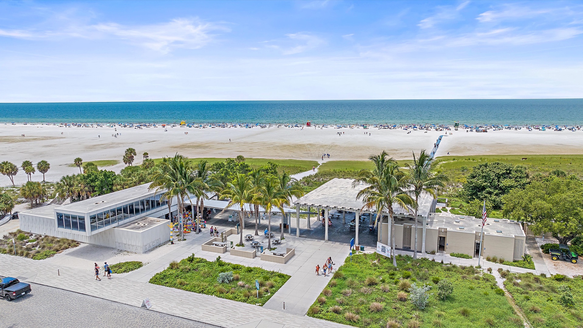 Aerial view of Siesta Key Beach and Pavilion