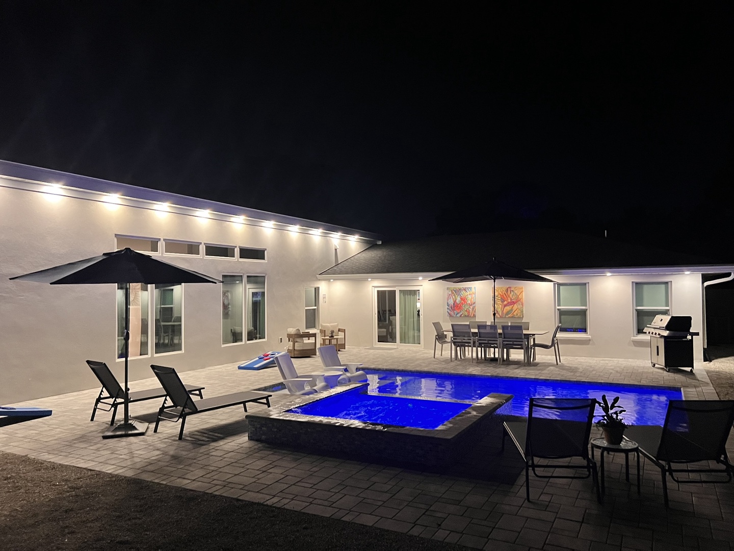 Enjoy relaxing evening swims with ambient lighting in the heated pool.