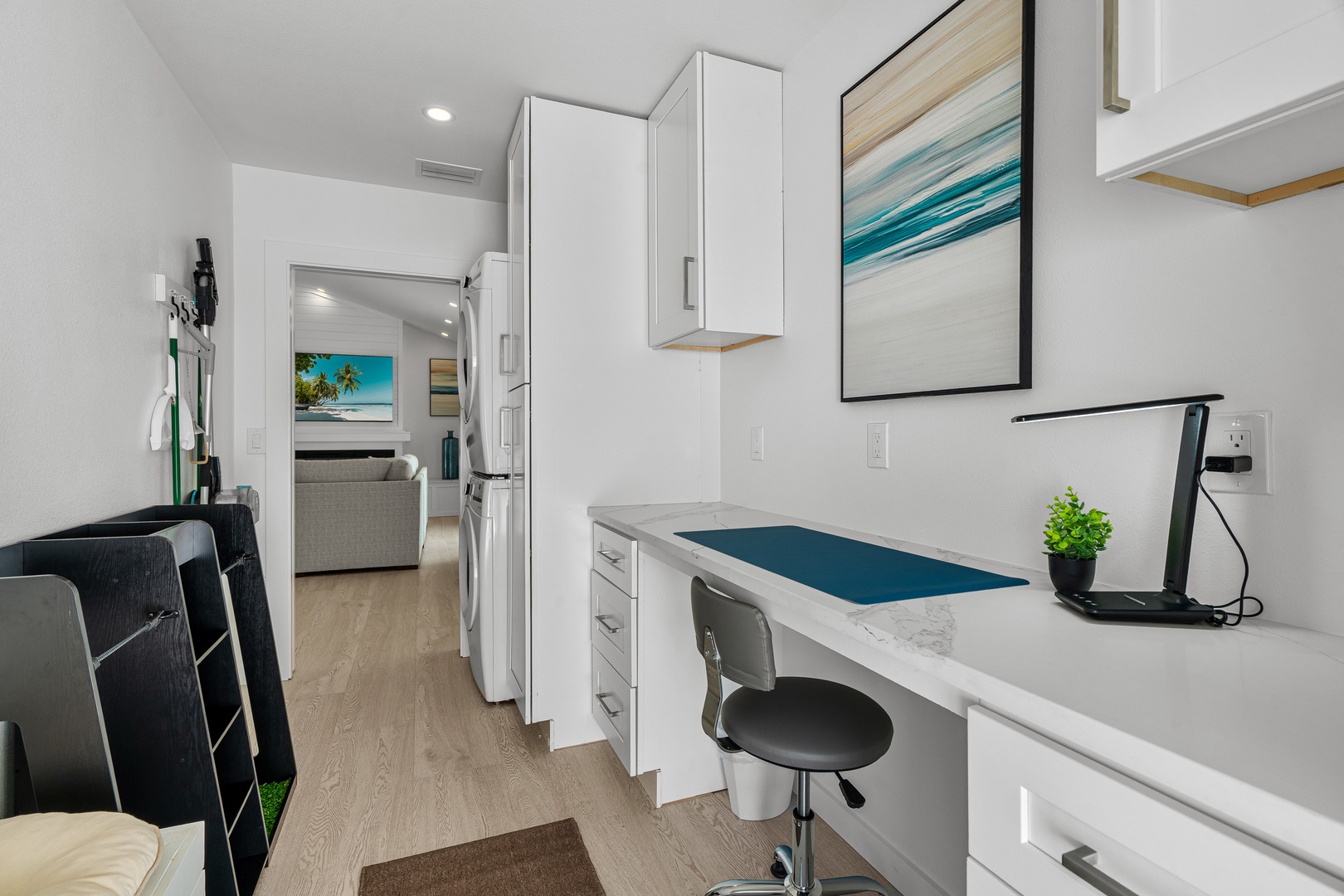Dedicated workspace, generous counter space, and organized storage drawers—perfect for business travelers and remote workers.