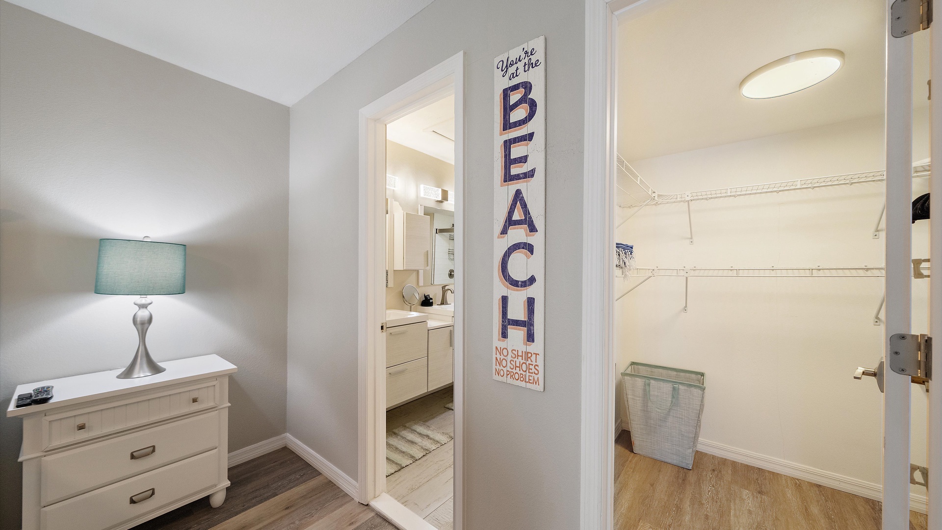 You're primary bedroom has a dedicated closet for your gear and a private ensuite bathroom to rinse off after sandy adventures.