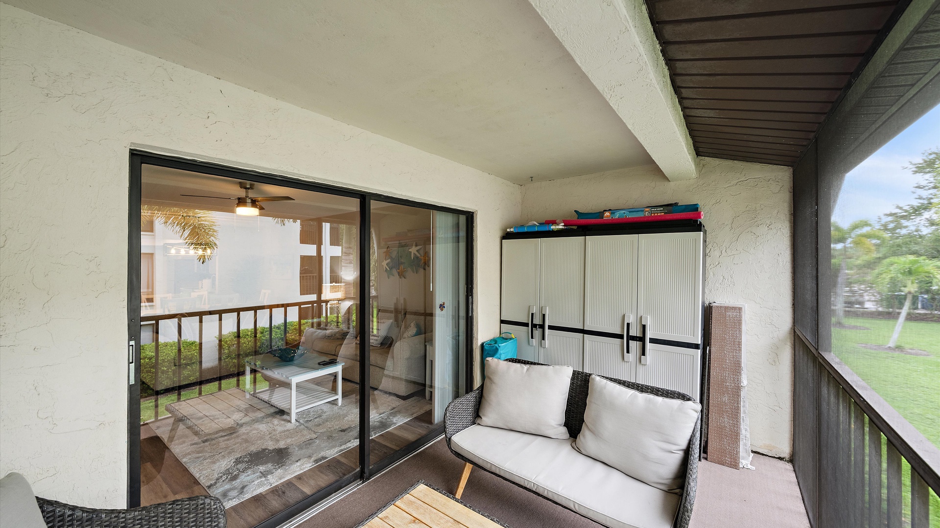 Step onto your private covered balcony, where garden views and fresh air create a peaceful retreat for morning coffee or evening relaxation.